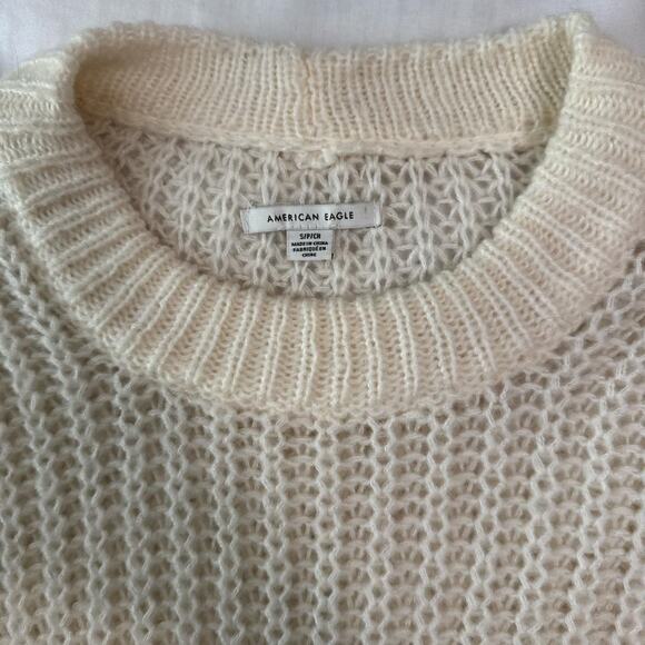 american eagle cream open knit oversized pullover sweater small cozy winter top - Picture 3 of 4